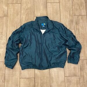 VTG 2 Piece On Your Mark Tracksuit L Windbreaker Teal Green Retro Ruched Sleeves